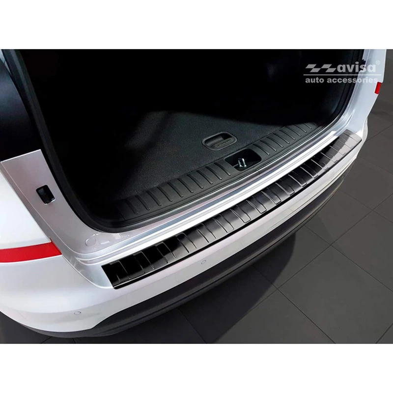Avisa Black Stainless Steel Rear bumper protector compatible with Hyundai Tucson FL 2018- 'Ribs' - Image 1