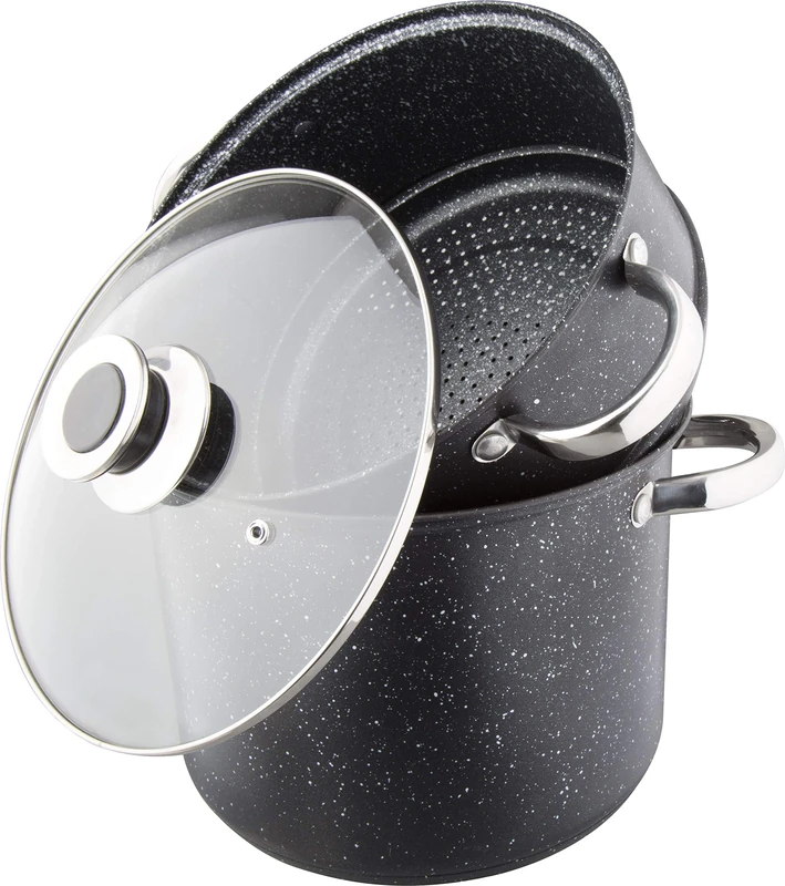 Kamberg 0008124 Couscous Maker/Steamer/Pot 3 in 1 Diameter 28 cm 12 litres High Quality Stainless Steel Stone Coating Suitable for All Heat Sources Including Induction PFOA