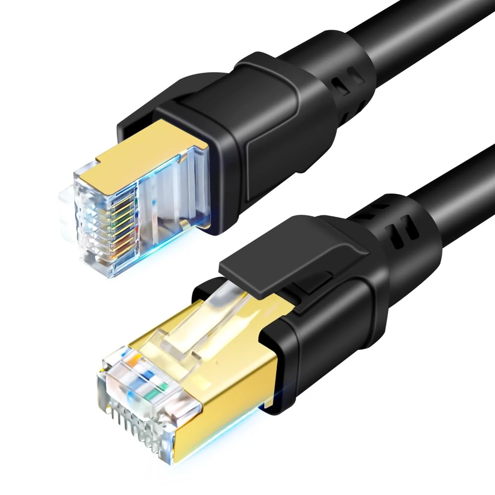 DDMALL CAT8 Ethernet Cable 2m, High Speed Network Cable Gigabit 40Gbps 2000MHz for Gaming, F/FTP, Durable Gold Plated RJ45 Connector, CAT 8 Patch Cord (Black, 2 Metres)