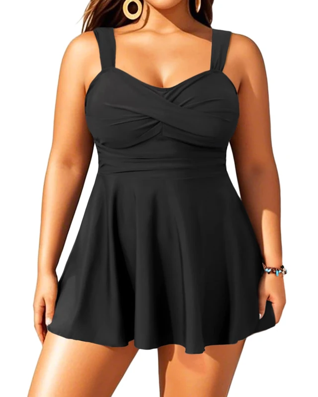 Aqua Eve Plus Size Tankini Swimsuits for Women Two Piece Bathing Suits Flowy Swim Dress with Shorts, Black, 20 Große Größen