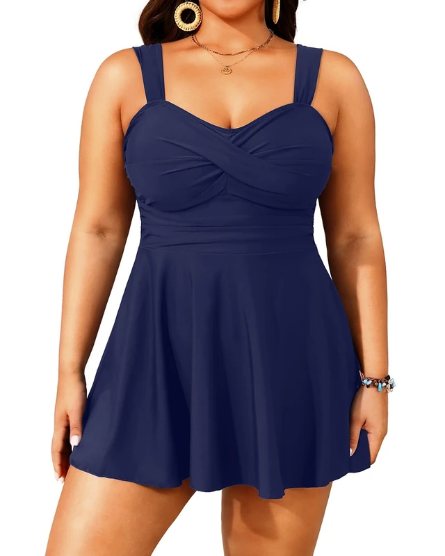 Aqua Eve Plus Size Tankini Swimsuits for Women Two Piece Bathing Suits Flowy Swim Dress with Shorts, Navy Blue, 18 Große Größen
