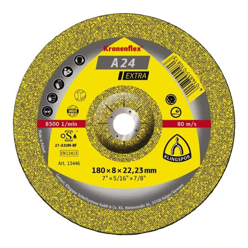 Klingspor 351252 A 24 Extra Kronenflex Roughing Discs for Metal Universal, X-LOCK, Offset, 125 mm x 6.0 mm x 22.23 mm, Pack of 10