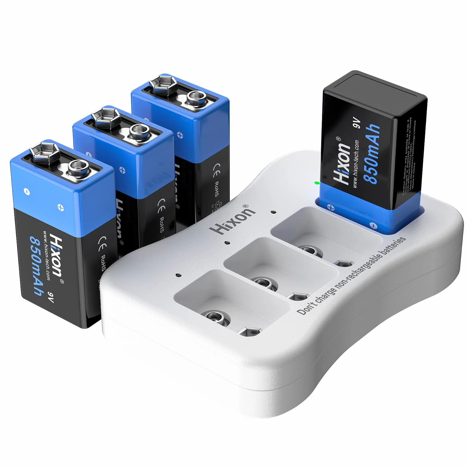 9V Rechargeable Battery 850mAh 9 Volt Battery 4 Pack 9V PP3 6F22 Lithium-ion Batteries with 9V Battery Charger for Smoke Detector Multimeter Toys