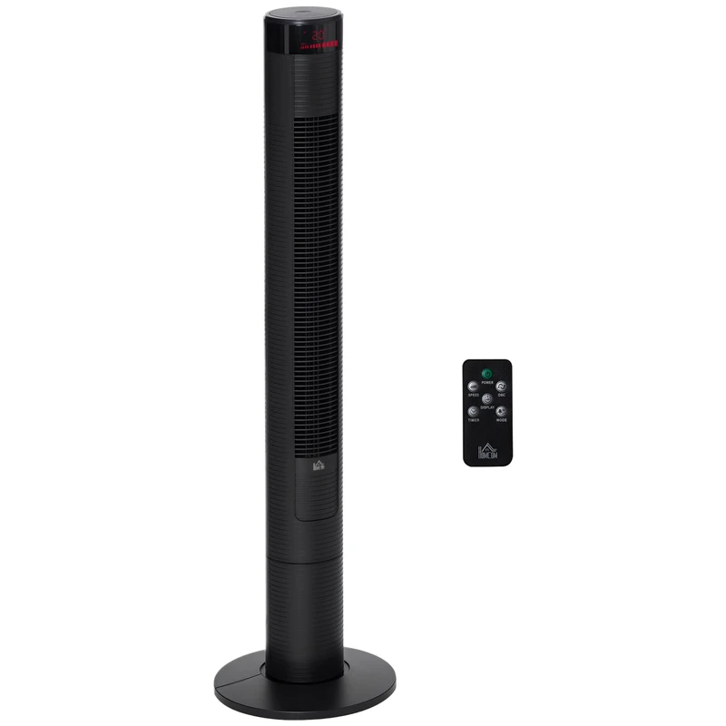 HOMCOM 117cm Oscillating Tower Fan with Remote Control, 12H Timer, 3 Speed, 4 Modes, Quiet Cooling Fans, Electric Floor Standing Fan for Home Bedroom Office, Black