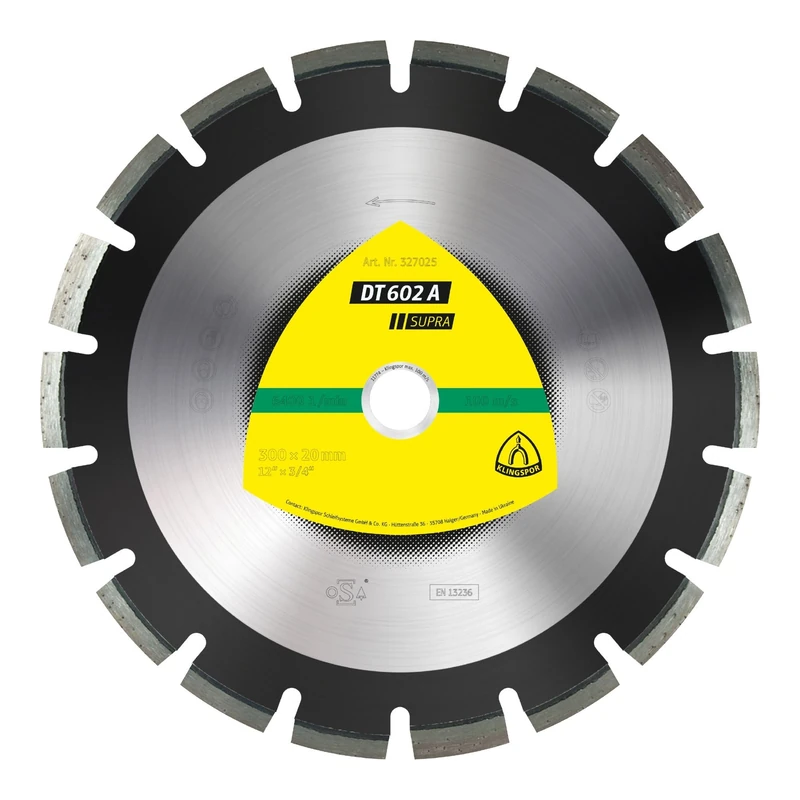 Klingspor 349228 DT 602 A Supra Large Diamond Cutting Blade for Asphalt, Sandstone, 400 mm Diameter, 3.6 mm Thickness, 20 mm Bore