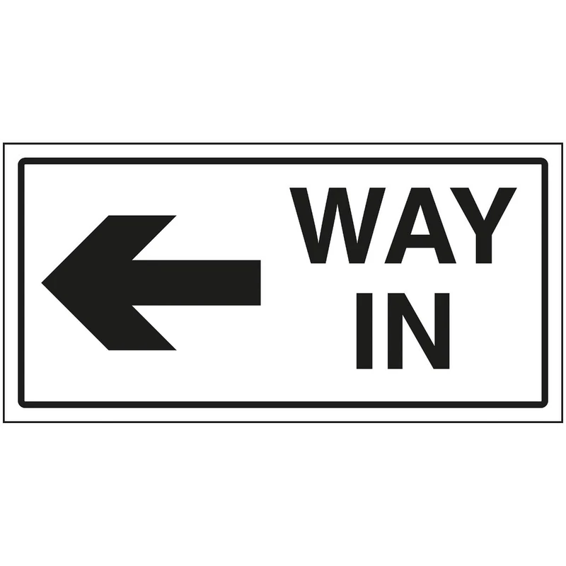 V Safety Way In Arrow Left Sign - 600x300mm - 3mm Brushed Aluminium Composite
