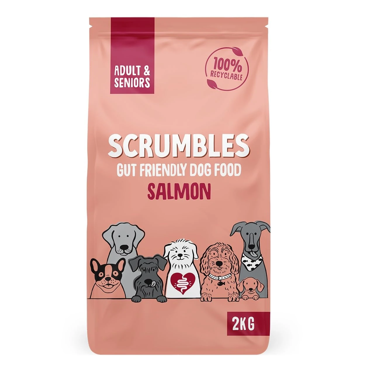 Scrumbles Natural Dry Dog Food, Grain Free Recipe with Fresh Salmon, for Adults and Senior Breeds, 2 kg Bag,package may vary