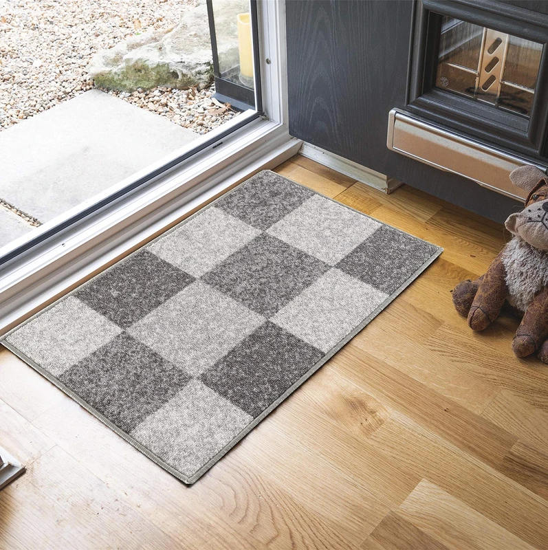Washable Door Mat Kitchen Mats Non Slip Geometrical Design Hall Runner- Indoor Door Mat - Hallway-Passage Corridor Doormats - Floor Mat Grey-square 160x220 cm
