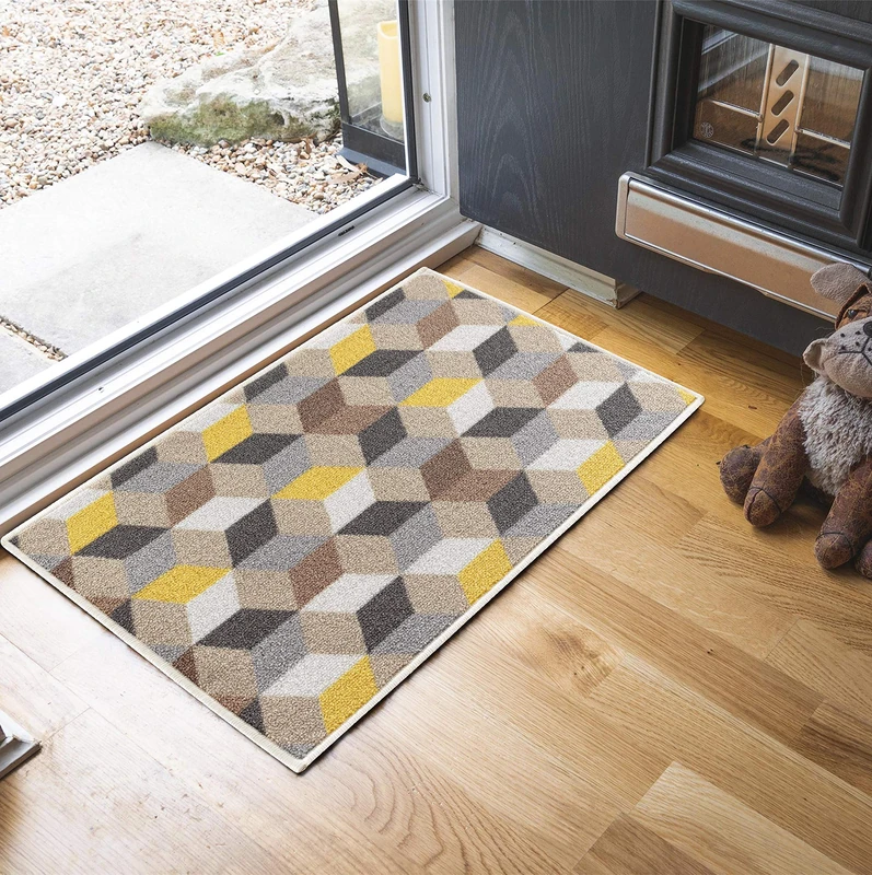 Washable Door Mat Kitchen Mats Non Slip Geometrical Design Hall Runner- Indoor Door Mat - Hallway-Passage Corridor Doormats - Floor Mat Gold-arrow 160x220 cm