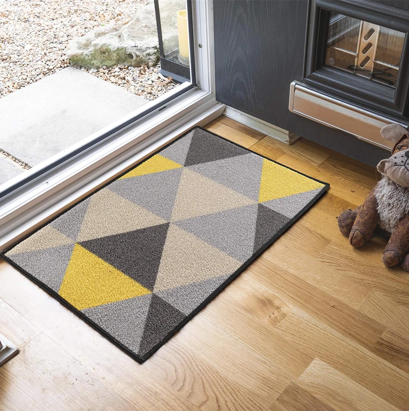 Washable Door Mat Kitchen Mats Non Slip Geometrical Design Hall Runner- Indoor Door Mat - Hallway-Passage Corridor Doormats - Floor Mat Dark Gold-triangle 160x220 cm