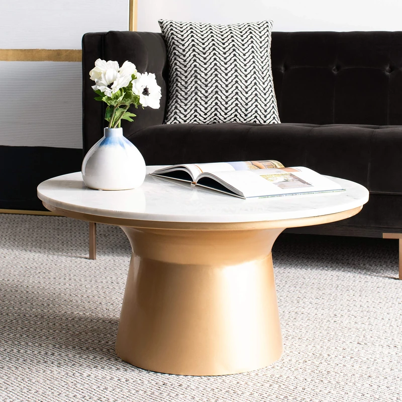 Safavieh Pedestal Coffee Table, ECF7200A in White & Brass