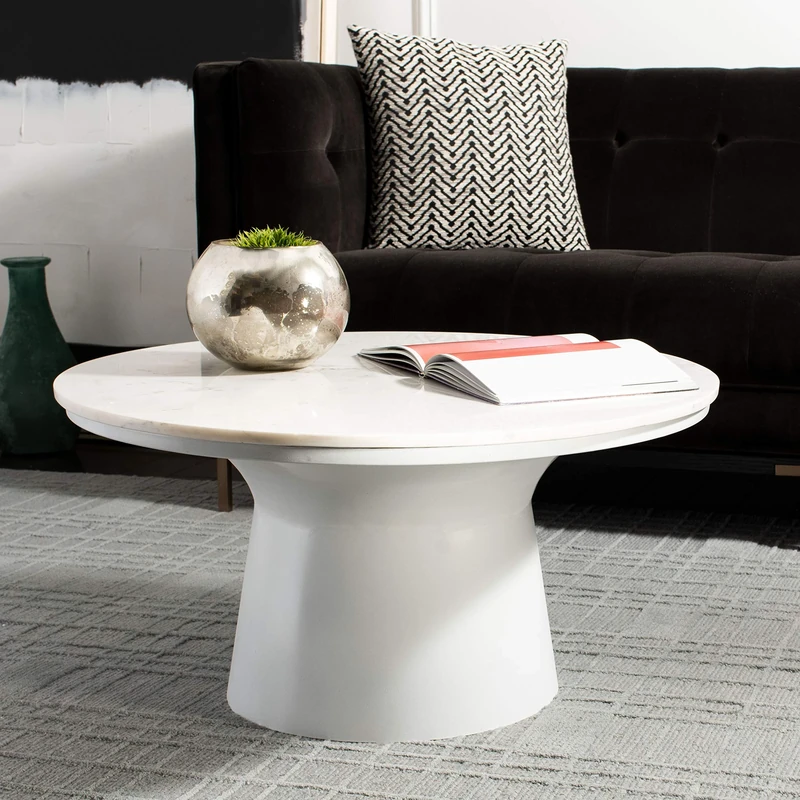 Safavieh Pedestal Coffee Table, ECF7200B in White Marble