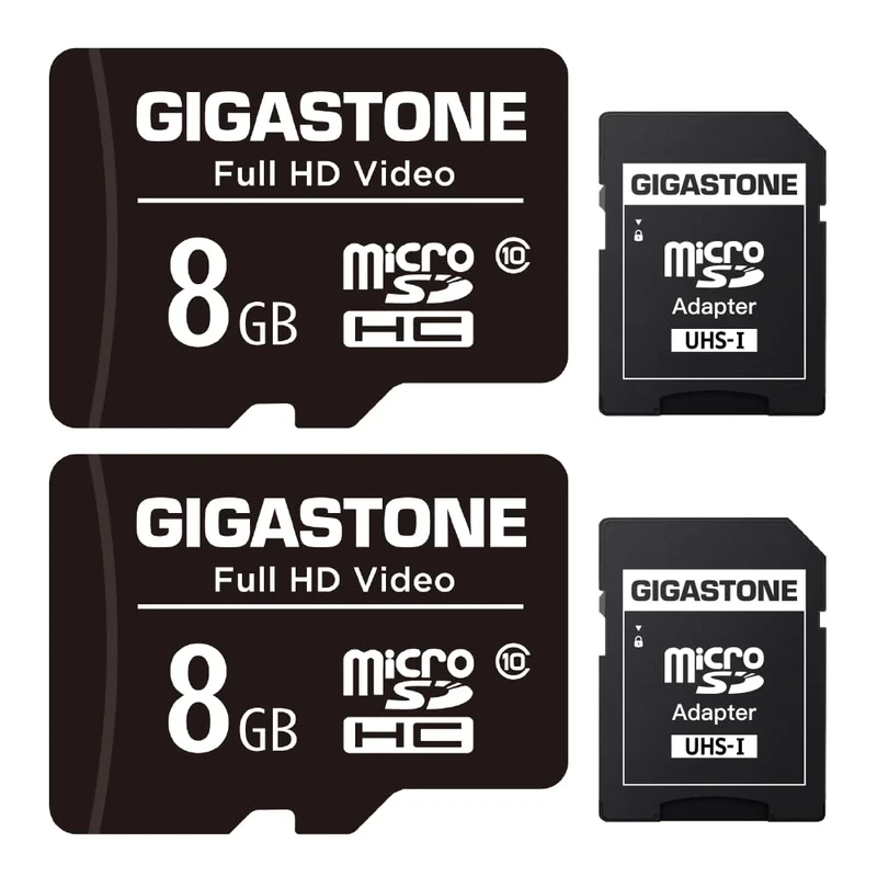 GIGASTONE 8GB 2-Pack Micro SD Card, FHD Video, Surveillance Security Cam Action Camera Drone Professional, 80MB/s Micro SDXC UHS-I U1 Class 10
