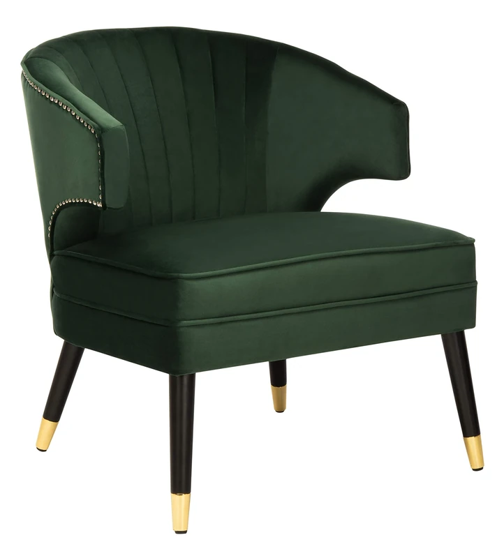 Safavieh Mid-Century Wing Back Chair, ECR4502D in Forest Green/Black