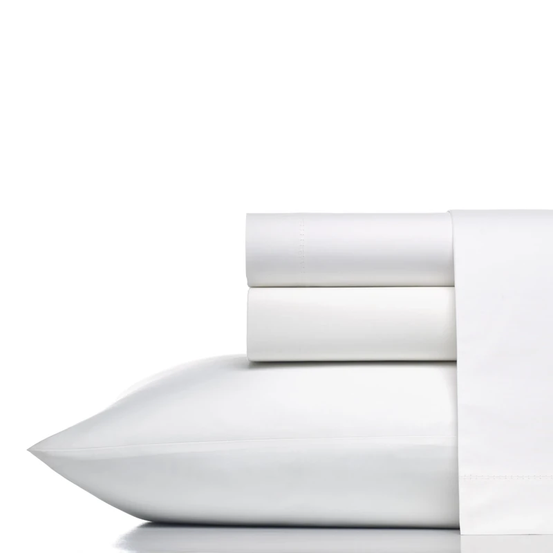 Vera Wang Percale Collection Bed Sheet Set - 100% Cotton, Crisp & Cool, Lightweight & Oeko-Tex Certified, Queen, White