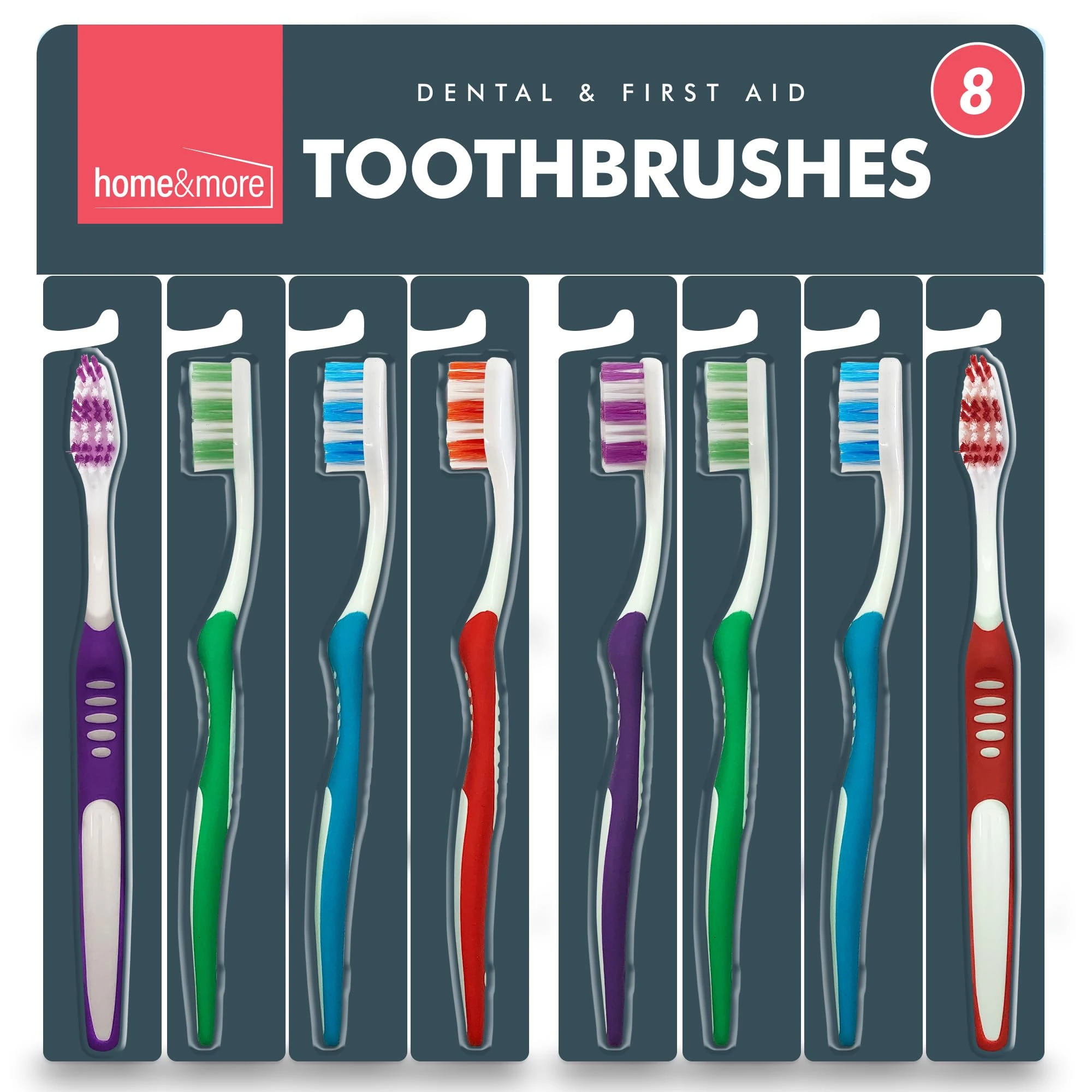 SOL 8pk Manual Toothbrush Multipack, Soft Tooth Brushes for Adults & Family Pack Assorted Colours, Firm Nylon Bristles for Effective Cleaning, Disposable, Ideal for Daily Oral Care