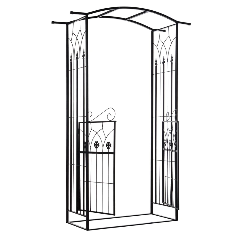 Outsunny Garden Outdoor Entrance Arch with Door Outdoor Patio Decoration for Rose Trellis Arbour Climbing Plant 131L x 49W x 200Hcm