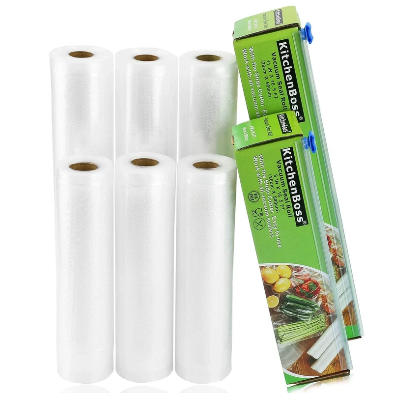 Vacuum Sealer Rolls - Vacuum Sealer Bags - 6 Rolls 20 x 500 cm + 28 x 500 cm | with Cutter-Box | BPA-Free | Heavy Duty Embossed | for Vacuum-Sealer Food Storage and Sous Vide Cooking by KitchenBoss