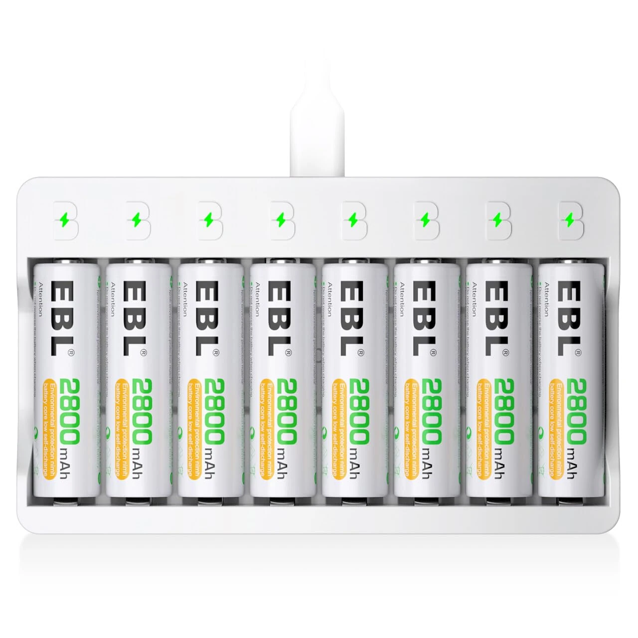 EBL 8 x NIMH 2800mAh AA Rechargeable Batteries with Charger, 8 Slots LED Individual AA Battery Charger with 5V 2A Fast Charging Function with Rechargeable Battery AA Sets