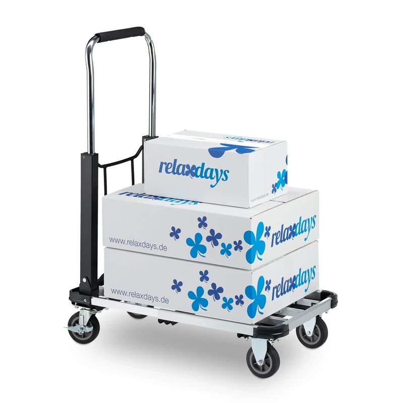 Relaxdays Platform Truck, Folding Hand Trolley, Extendable & Height-Adjustable, Wheels with Brakes, Up to 100 kg, Black