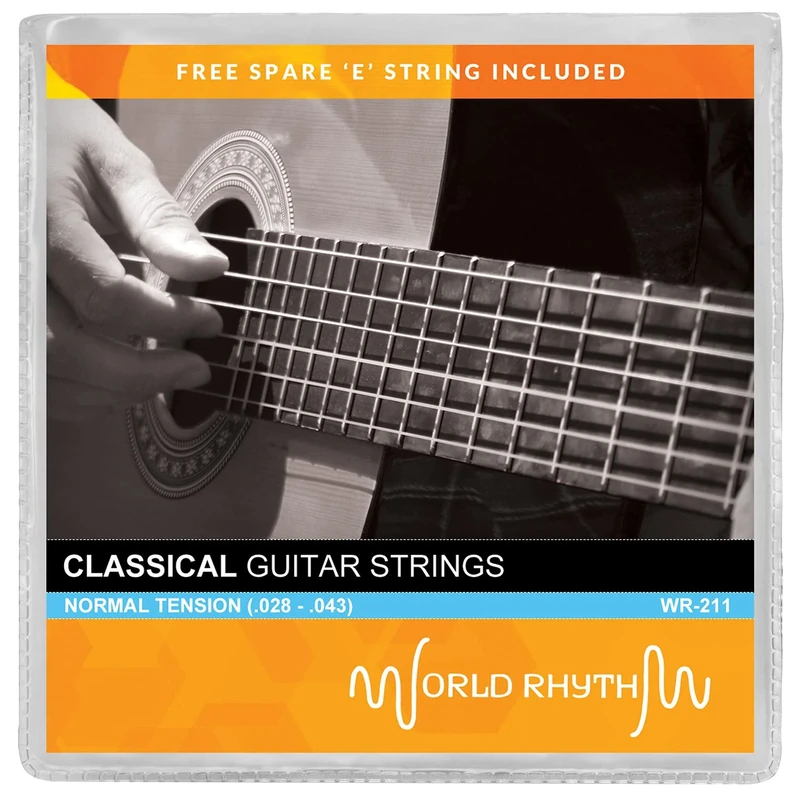 World Rhythm Classical Guitar Strings - Normal Tension Nylon Guitar Strings with Spare High e String