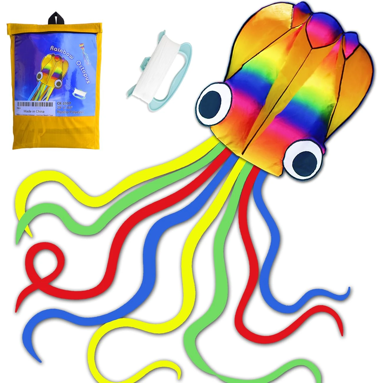 Huge Rainbow Soft Octopus Kite for Kids and Audlts- Large Kite with Long Tail and 200ft line-Easy to Fly kites for chlidren under 10