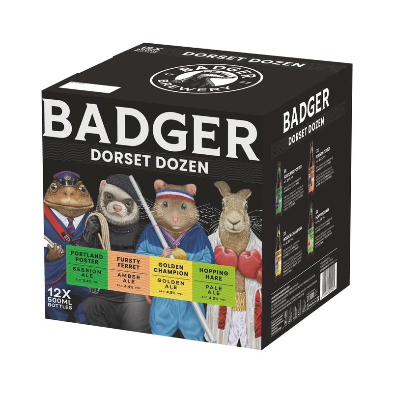 Badger Beers Dorset Dozen Beer Multipack | Golden Ale, Amber Ale, Pale Ale & Session Ale | Gift Box of 12 x 500ml beer bottles