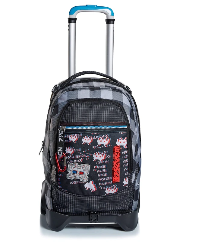 Seven Rolling backpack, JACK-2WD SPACE CHECK, Wheeled Book Bag, 3 in 1, Detachable Backpack + Trolley, for Teen, Girls&Boys, For School, Sport, Free Time, Laptop Sleeve, Italian Design, black