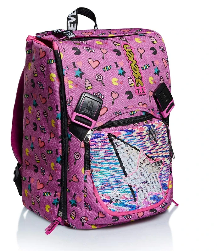Seven Extendable School Backpack - Starry Rainbow - Reversible Sequins