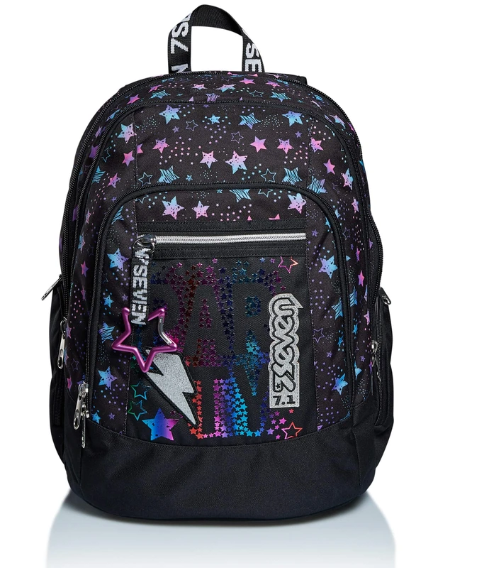 Seven Backpack, Advanced, DANCE PARTY Knapsack Padded School Bag, Book Bag, One Size for Teen, Girls&Boys, Large Capacity, For School, Sport & Free Time, Laptop Sleeve, Italian Design, black, - Image 1