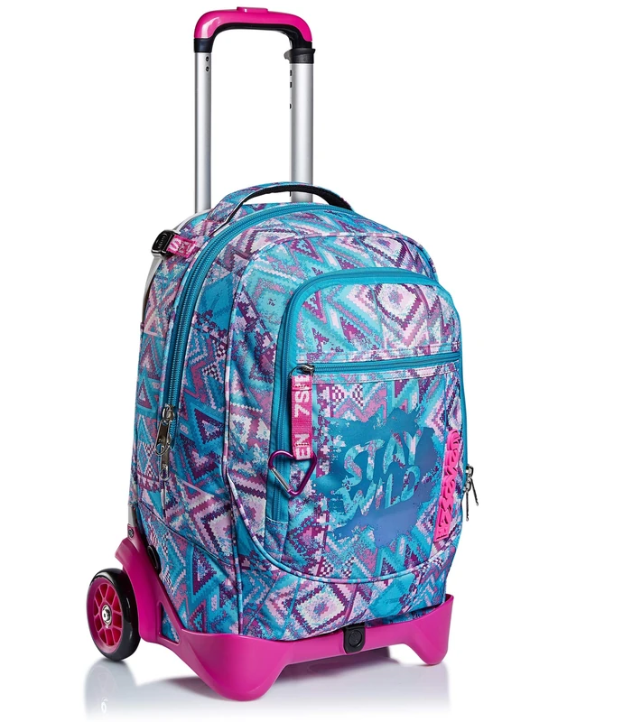Seven Rolling backpack, JACK-2WD WILD FEELING, Wheeled Book Bag, 3 in 1, Detachable Backpack + Trolley, for Teen, Girls&Boys, For School, Sport, Free Time, Laptop Sleeve, Italian Design, multicolor