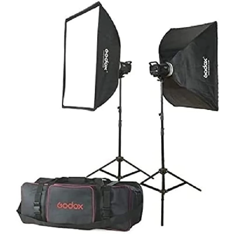 Godox 2 x 300Ws Studio Flash Unit Kit - Modern, Black, Includes Light Stand, Carrying Case