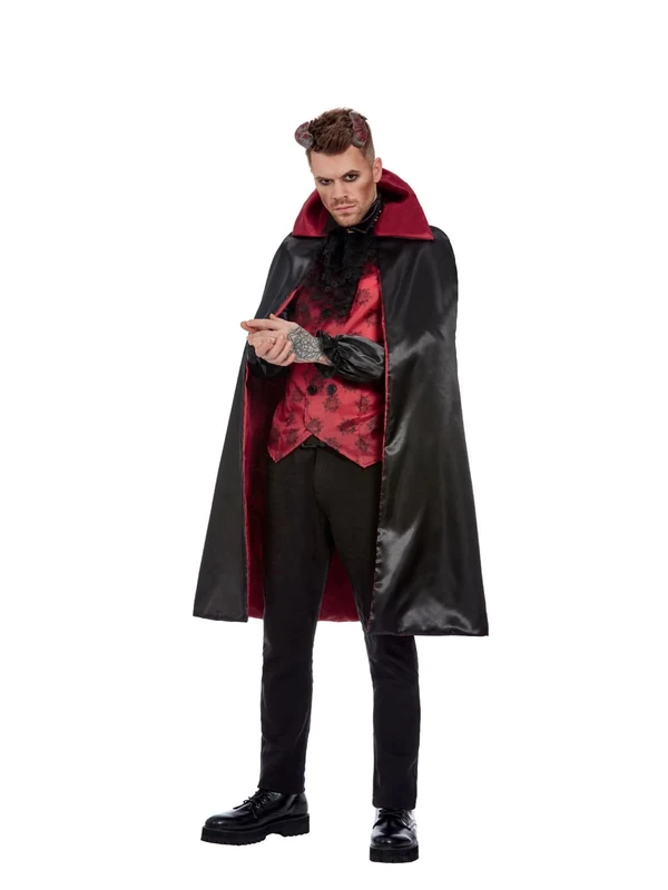 Smiffys Devil Costume, Red & Black Top, Cape & Horns, Halloween Adult Fancy Dress, Devil Dress Up Costumes, World Book Day