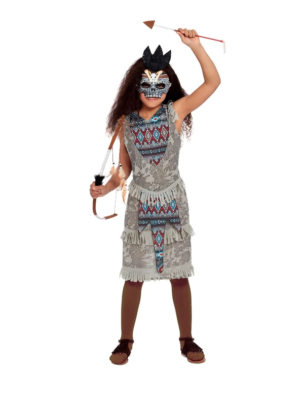Smiffys Dark Spirit Warrior Costume - Grey Dress and Mask