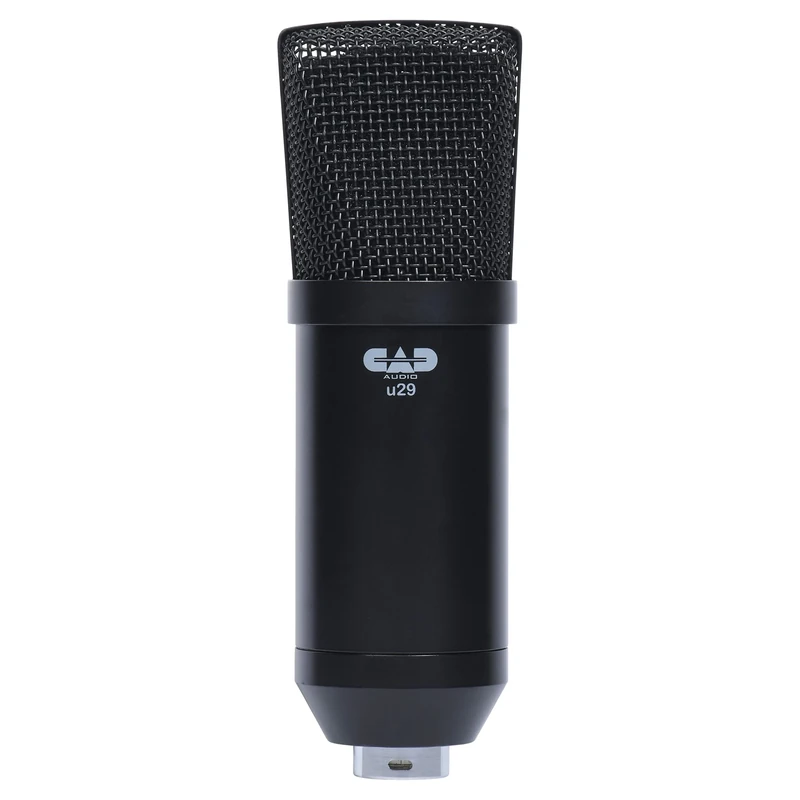 CAD AUDIO U29 USB large diaphragm condenser microphone (characteristic: cardioid, 20 Hz - 20 kHz, integrated A/D converter, for MAC or PC, incl: USB cable, windscreen, clamp and table stand), black