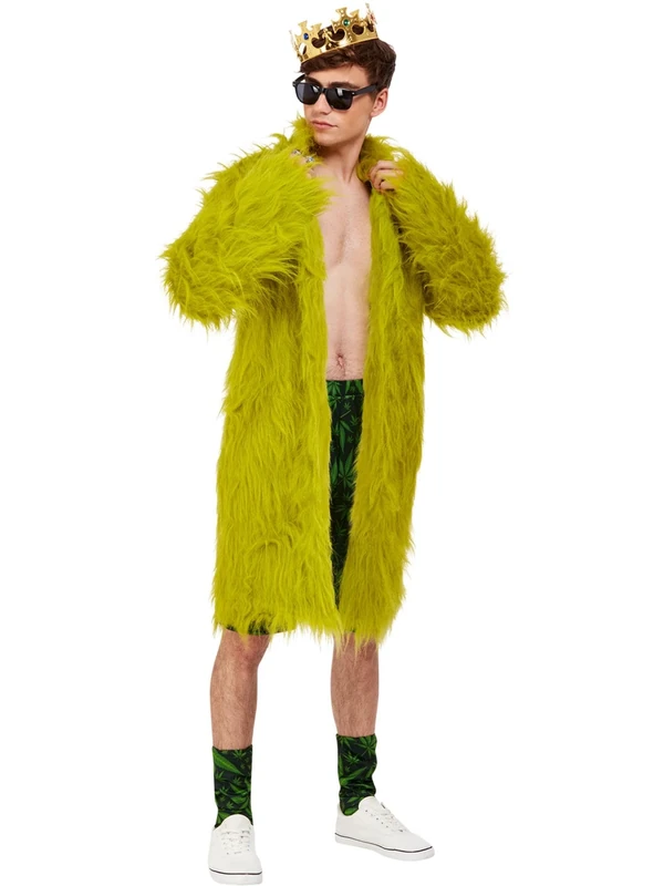Smiffys Cannabis King Costume, Green Coat, Shorts, Socks & Crown, Funny Fancy Dress, Comedy Dress Up Costumes, World Book Day