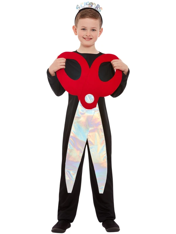 Smiffys Scissors Costume, Black & Red Tunic & Headband, Girls Fancy Dress, School Dress Up Costumes, World Book Day