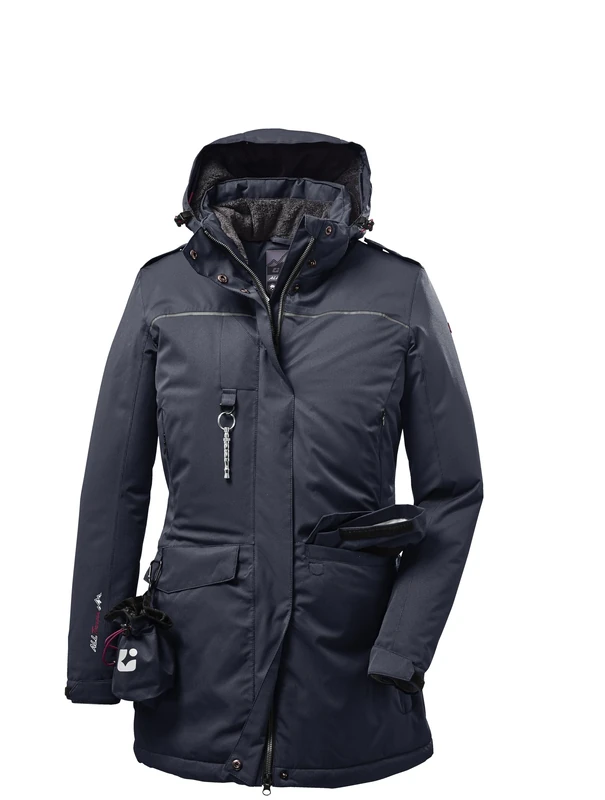 killtec Ostfold WMN PRK B 35614-000 Women's Functional Parka with Zip-Off Hood for Dog Owners, Dark Navy, EU 40 / UK 12