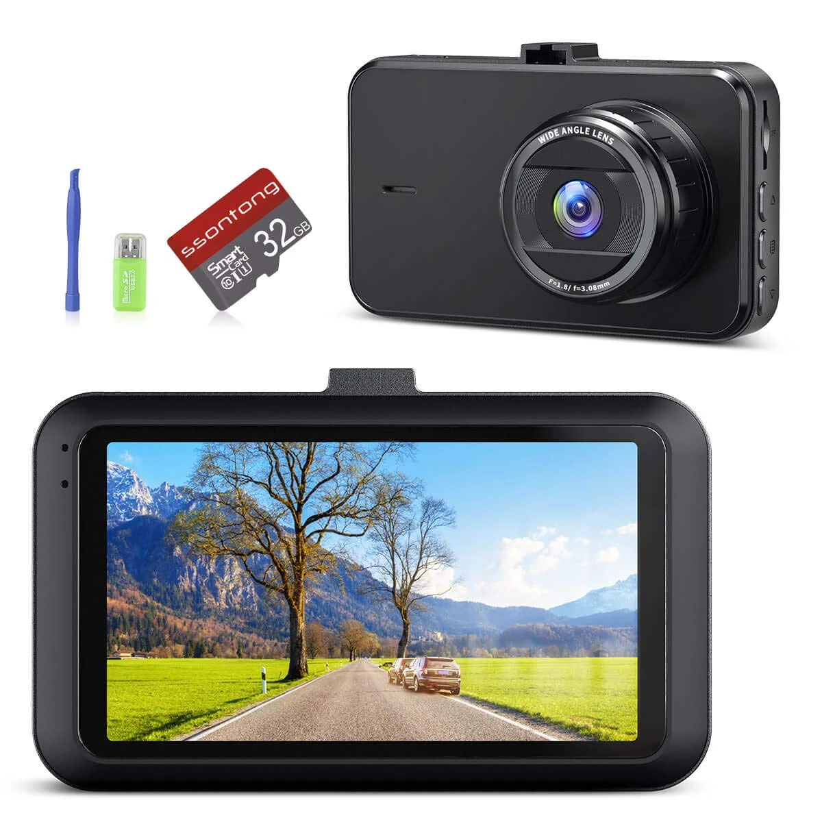 Car Dash Cam, Dashcam 1080P FHD Dash Cam Front Car Camera W/Free 32GB Card DVR Dash Camera 3" IPS Screen Dashboard Camera W/Super Night Vision WDR G-Sensor Loop Recording 170°Angle Parking Monitor