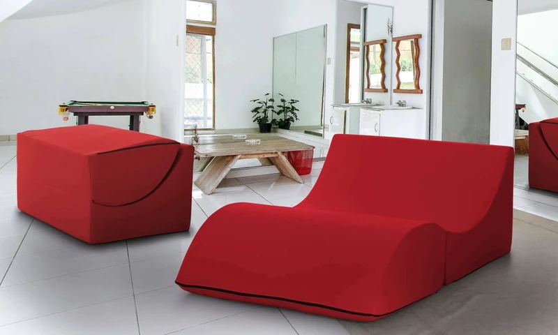 Talamo Italia - Folding bed Annabella, Pouf convertible into double bed, 100% Made in Italy, Pouf convertible into a chaise longue in eco-leather, 100x200h70 cm, Red
