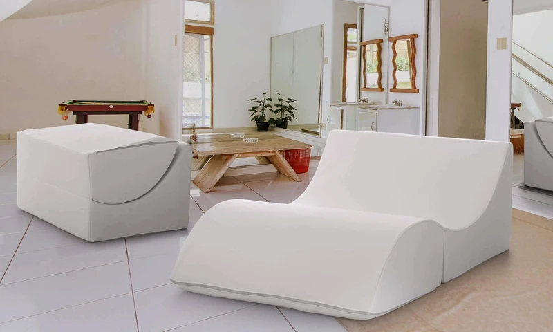 Talamo Italia - Folding bed Annabella, Pouf convertible into double bed, 100% Made in Italy, Pouf convertible into a chaise longue in eco-leather, 100x200h70 cm, White