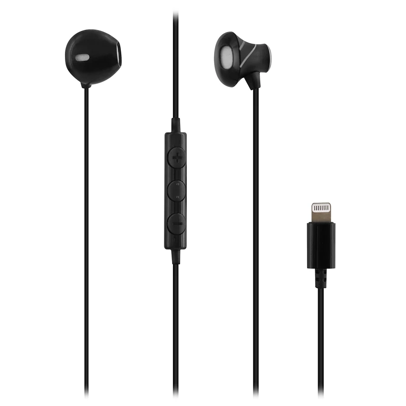 T'nB Wired Earphones, Lightning Connector, Semi In Ear Stereo Sound, Built-in Microphone, Compatible with Apple iPhone/iPad, MFI Certified, Black - Image 1