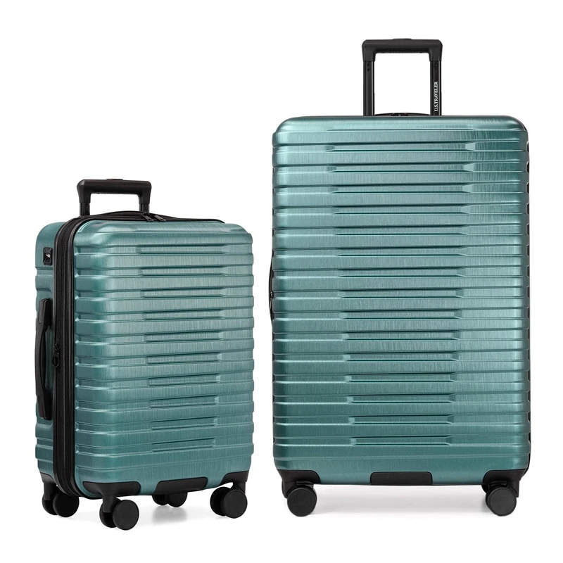 U.S. Traveler Boren Polycarbonate Hardside Rugged Travel Suitcase Luggage with 8 Spinner Wheels, Aluminum Handle, Teal, 2-Piece Set, USB Port in Carry-On, Boren Polycarbonate Hardside Rugged Travel