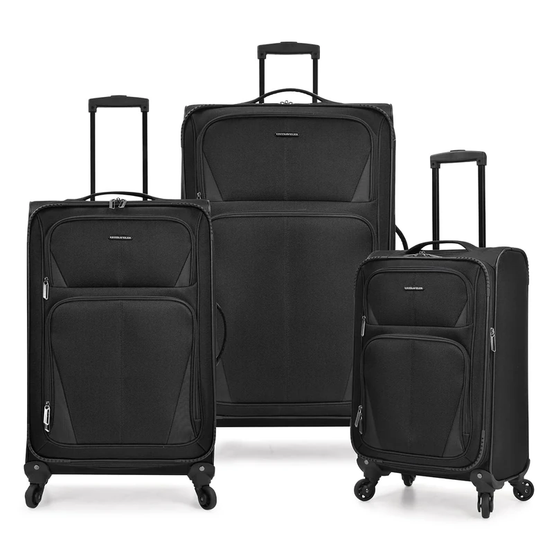 U.S. Traveler US08125K Aviron Bay Expandable Softside Luggage with Spinner Wheels, Black, 3-Piece Set