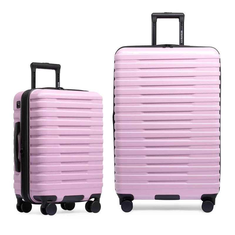 U.S. Traveler Boren Polycarbonate Hardside Rugged Travel Suitcase Luggage with 8 Spinner Wheels, Aluminum Handle, Lavender, 2-Piece Set, USB Port in Carry-On, Boren Polycarbonate Hardside Rugged