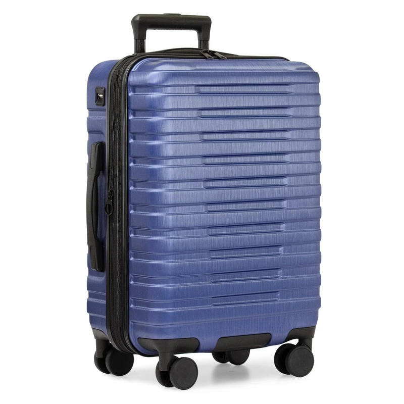 U.S. Traveler Boren Polycarbonate Hardside Rugged Travel Suitcase Luggage with 8 Spinner Wheels, Aluminum Handle, Navy, Carry-on 22-Inch, USB Port, Boren Polycarbonate Hardside Rugged Travel Suitcase