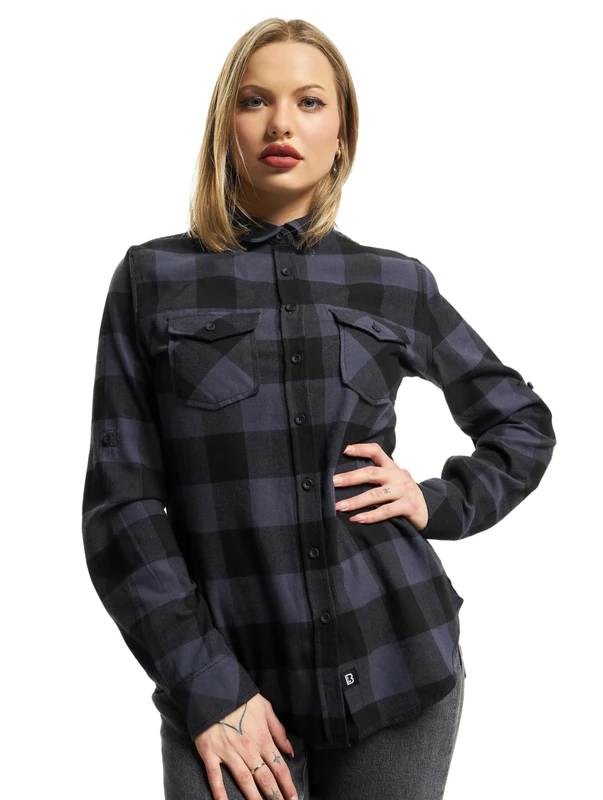Brandit Women Amy Flannel Shirt Long S, color: black/grey, size: 4XL