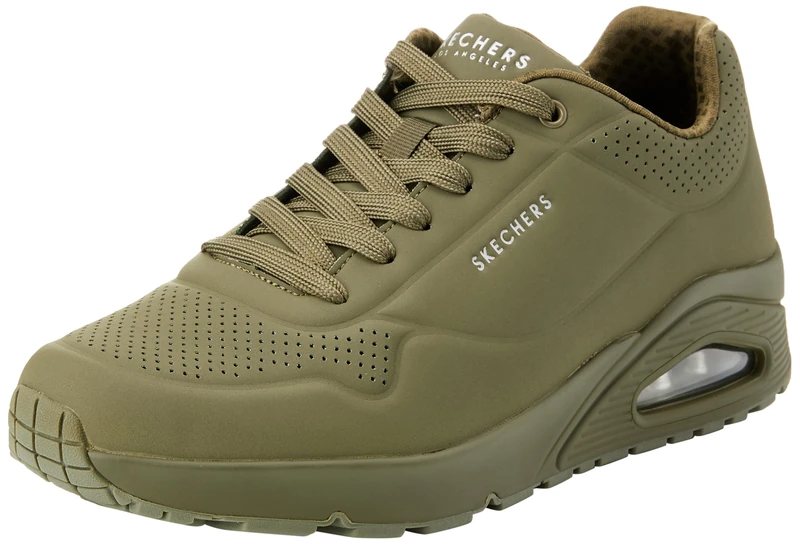 Skechers Men's Uno Stand On Air Trainers, Olive Durabuck/White Trim, 10.5 UK
