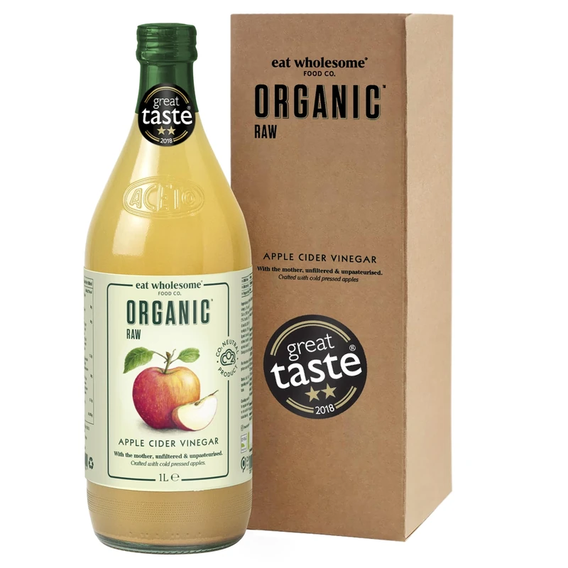 Eat Wholesome Organic Apple Cider Vinegar, 1L - Raw, Unpasteurised, Unfiltered, Award-Winning, Vegan, With The Mother, Glass Bottle in Box, CO2 Neutral Packaging