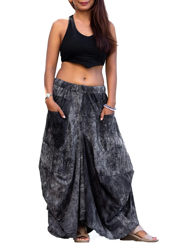 Thaluta Women's Maxi Skirt Bohemian with Pockets Gypsy Elastic High Waist Cotton - Black - One Size